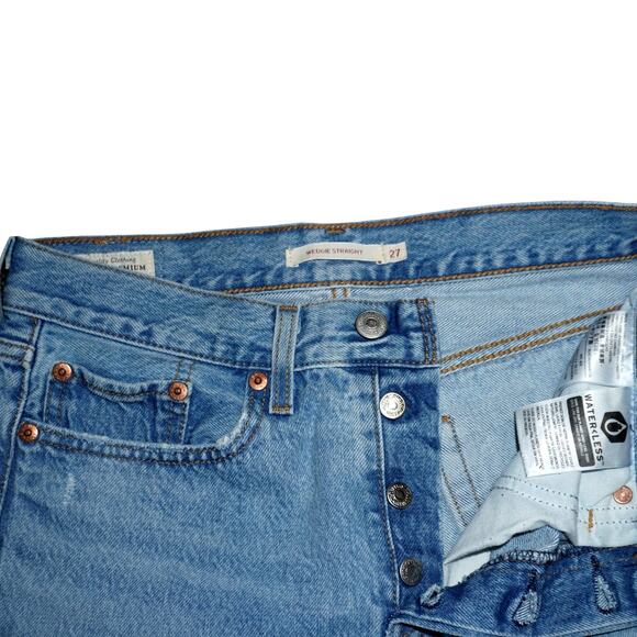 Levi’s Premium Wedgie Straight Jeans W27 L26 Distressed High Rise Button Fly - Picture 4 of 7